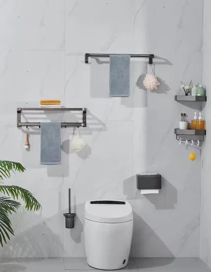 Porte-brosse de toilette en aluminium blanc, porte-papier, crochet pour Robe, porte-serviettes, barre de douche en acier inoxydable, ensemble d'accessoires de salle de bain